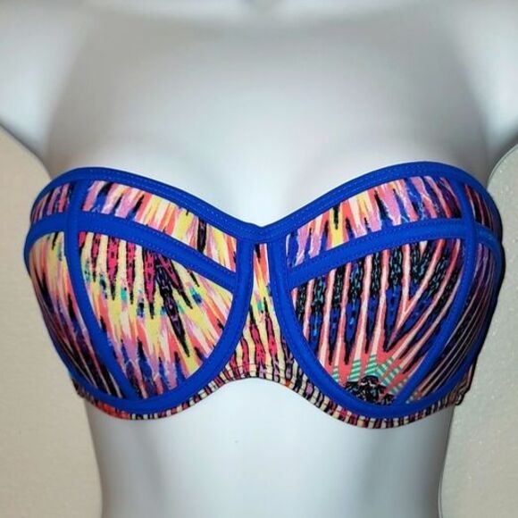 Coral Tropics Strapless Bikini Top Size Large - Picture 1 of 4